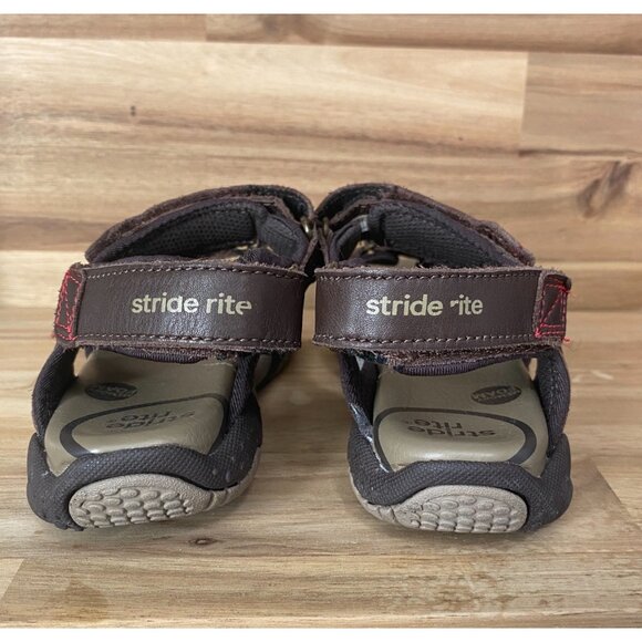 Boy's Stride Rite Brown Leather SRT Garth Hook & Loop Sandals Size 11W EUC - Picture 3 of 10
